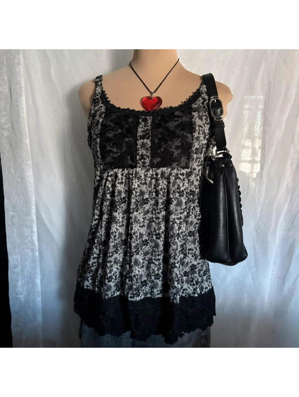 black and white floral babydoll top